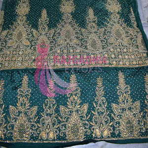 Tela de encaje francés verde oscuro bordado de lentejuelas nueva moda ropa africana para George Wrapper Silk Headtie lentejuelas verde oscuro - Product Image 4