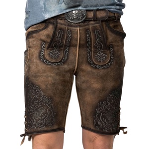 Auténticos Pantalones Cortos Lederhosen de Cuero de Ante Vacuno Personalizados, Prendas Tradicionales Bávaras Hechas de Lona con Patrón Sólido - Product Image 1
