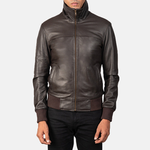 Veste en cuir pour homme, style café racer, marron, finition vieillie, col montant, cuir véritable, coupe ajustée, style moto, vêtement d'extérieur - Product Image 3