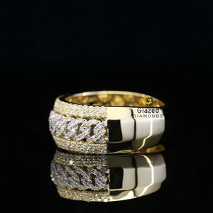 Nueva Moissanite redondo brillante totalmente helado cadena de eslabones cubanos Hip Hop anillo VVs D diamantes incoloros 10K oro amarillo para hombres - Product Image 2