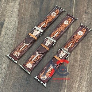 2025 Men's Luxury Floral Design Hand Tooled Leather <b>Watch</b> Bands Quick Release <b>Pin</b> Buckle Cowhide Leather Replacement <b>Watch</b> Strap - Product Image 1