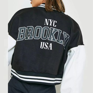 Fabricant OEM Écussons de broderie en chenille véritable de haute qualité Logo personnalisé Vestes universitaires tricotées respirantes et recadrées pour femmes - Product Image 2