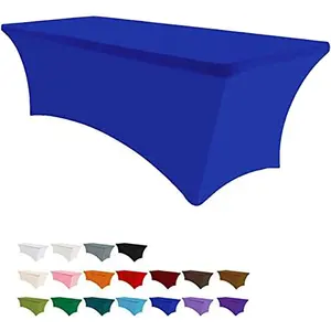 Taplak meja melar biru persegi panjang kain biru taplak meja spandeks poliester warna kustom kain meja spandeks