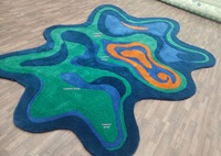 Tapis d'art abstrait multicolore contemporain, tapis à poils coupés à la main à bas prix, bleu, vert, orange, tapis abstrait multicolore, rembourrage