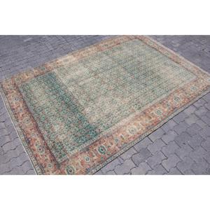 พรมวินเทจขนาด 6.3x9.3 ฟุต สีน้ำเงินส้ม ลายดอกไม้สไตล์ตุรกี ทำจากขนสัตว์ - Product Image 3