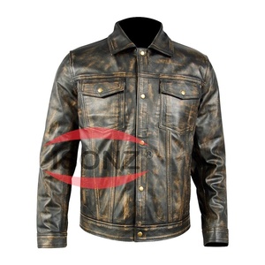 Chaqueta de Cuero de Moda Estilo Denim de Piel de Vaca Marrón Genuina Nueva Llegada para Hombre - Product Image 1