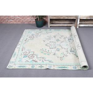 Grand tapis turc vintage patchwork 4,9x8,9 pieds, écologique, en laine blanche du sud-ouest avec envers en latex - Product Image 5