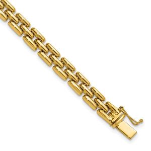 Pulsera de eslabones elegantes de 6.3mm chapada en oro de 14K de Leslie, brazalete clásico y moderno de latón con diamantes y perlas para fiestas religiosas - Product Image 1