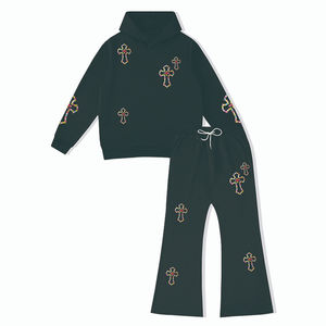 Ensemble de survêtement pour homme de haute qualité, tissé d'hiver, surdimensionné, noir, personnalisé, avec poche kangourou, cordon de serrage, diamants en strass - Product Image 1