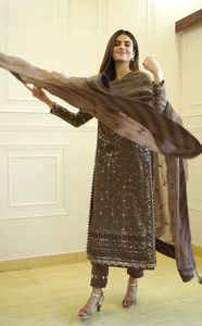 ชุดเดรสอินเดียปักลายสำหรับผู้หญิงและผู้หญิงชุดเดรสสไตล์ปากีสถานและอินเดีย - Product Image 4