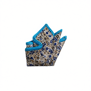 Pañuelo de bolsillo hecho a mano con borde de paisley azul y marrón, ideal para blazers y trajes. - Product Image 3