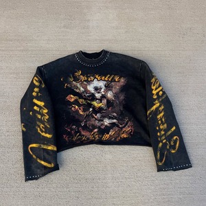 Custom Heavyweight Washed Distressed Patchwork Embroidery Double Layer <b>Long</b> Sleeve T-shirt Cotton Boxy Rhinestone <b>tShirt</b> for Men - Product Image 1