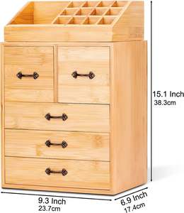 Organizador de maquillaje de bambú con cajones, organizador de cosméticos grande para encimera, caja de maquillaje de madera, bandeja de madera para maquillaje - Product Image 3