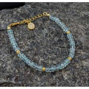 Bracelet en argent sterling 925 plaqué or 18 carats avec aquamarine, cadeau - Product Image 5