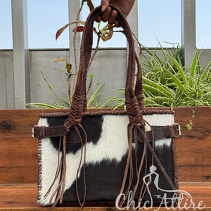 กระเป๋าโท้ทหนังวัวอเนกประสงค์สำหรับผู้หญิง, กระเป๋าสะพายไหล่หนังถักหนังแท้ความจุขนาดใหญ่ดีไซน์หรูหรา - Product Image 1