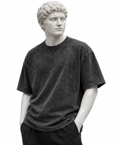 T-shirt homme à manches courtes coupe classique en jersey tricoté polyester/coton lavé, col rond, couleur unie, anti-boulochage, style streetwear - Product Image 4
