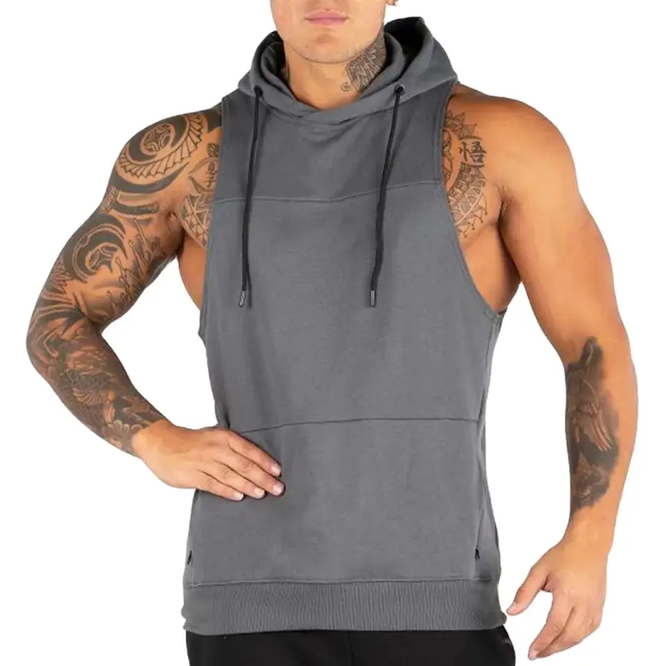 Wholesale Custom Cotton Gym Workout Fitness Sport Sleeveless Hoodie Casual Stringer Singlet