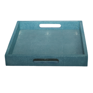 Custom 0.45x0.45x0.065 Square Turquious Tea <b>Trays</b> Faux shagreen Luxury Tea/Food Serving <b>Trays</b> - Product Image 1