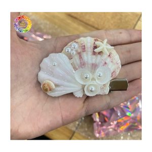 กิ๊บติดผมเปลือกหอยธรรมชาติ-ชุดกิ๊บติดผมเปลือกหอย: เครื่องประดับผมชายหาดและมุกทำด้วยมือ - Product Image 1