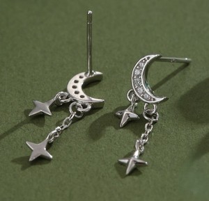 Hot Selling 925 Sterling <b>Silver</b> Moon and Dangling Star <b>Studs</b> Earrings With CZ Setting Delicate Starburst Ear <b>Stud</b> Women Jewelry - Product Image 2