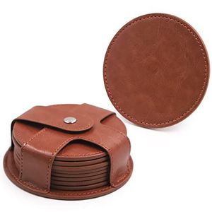 Vente chaude sous-verres ensemble Logo personnalisé personnalisé sous-verre en cuir Pu pour boissons café bière avec support - Product Image 1