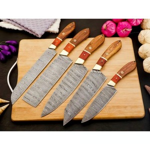 Cuchillos multiusos Juego de cuchillos de chef de acero damasco/Cuchillos de cocina Juego de 5 piezas (madera natural) Mango - Product Image 2