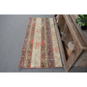 Alfombra de lana turca Vintage de 2,5x5,6 pies, tejido plano de retazos beige y Rojo para decoración de sala de estar con respaldo de látex - Product Image 3