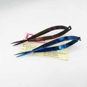 Ciseaux à ressort en plasma bleu violet en acier inoxydable, lame droite, ciseaux pour cils et sourcils, marque privée, ciseaux cosmétiques de beauté - Product Image 1