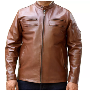 Fabricante y exportador de accesorios de moda de chaqueta de cuero marrón liso - Product Image 5