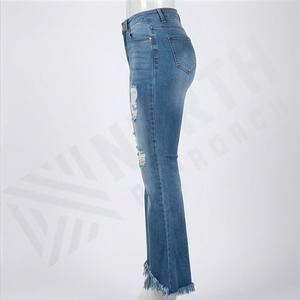 <b>Women</b> Breathable Flare <b>Jeans</b> Wholesale <b>Baggy</b> Denim Pants Custom Logo Mid Waist Thick Fabric Distressed Casual Premium Trousers - Product Image 3