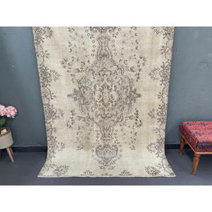 Tapis vintage 5,1x7,3 pieds, tapis patchwork gris brun en laine - Product Image 1