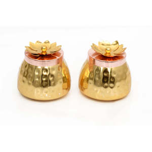 Juego de 2 Botellas de Almacenamiento de 400 ml, Chapadas en Cobre Dorado Martillado, con Tapa Floral, para Frutos Secos/Condimentos, para Uso en Cocina y Restaurantes - Product Image 1