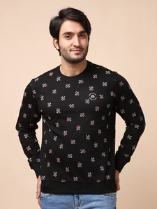 Ultimate Comfort Stylish Fit Tredy Black Loopknit Sudadera de manga larga Cuello Ropa de todo el día para la temporada de invierno Impresión digital - Product Image 2