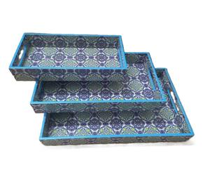 Plateau de service de forme rectangulaire de conception de luxe avec la conception imprimée d'émail là-dessus faite de plateau d'utilisation de vaisselle en bois nouveauté - Product Image 3