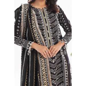 Conjunto de traje de mujer de 3 piezas sin coser con bordado Zari y estampado de laca dorada en tela Lawn, con CL-52407 - Product Image 6