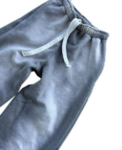 Pantalon de jogging droit en coton uni de poids moyen, délavé à l'acide, imprimé vintage de haute qualité, décontracté, écologique - Product Image 5