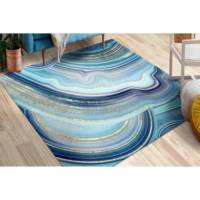 Blauer Marmor Traditioneller Patchwork-Wollteppich Umweltfreundliche Latex-Rückseite Mittellanger Flor
