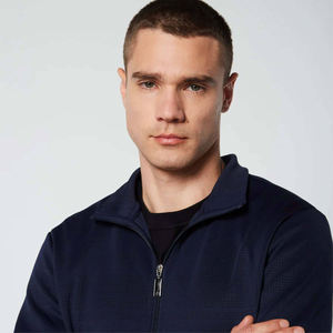 Ensemble de survêtement bleu marine pour homme, veste zippée unie et pantalon en mélange de polyester, vêtements de sport d'entraînement athlétique, tenue deux pièces - Product Image 6