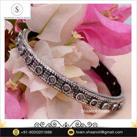 Haute qualité Style indien traditionnel fait à la main argent oxydé laiton ouvert réglable manchette Bracelet bijoux avec des pierres pour les femmes