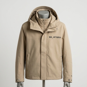 <b>Men</b> Beige Hooded Outdoor <b>Jacket</b> Windproof Full Zip Casual Hiking Camping Workwear <b>Utility</b> <b>Jacket</b> - Product Image 3