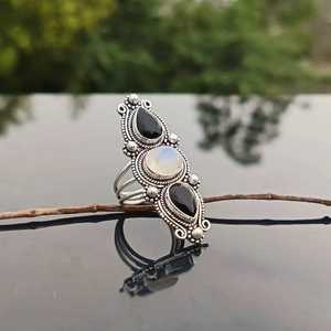 Natural <b>Garnet</b> Rhodium Plated Handmade 925 Sterling <b>Silver</b> Religious Long Boho Statement <b>Ring</b> Wedding Gift for Her - Product Image 4