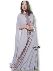 Women's Middle Eastern Ethnic Lightweight Plus Size Floor-Length Hand Beaded Sequined High Neck <b>Long</b> Sleeve Georgette Flared Hem - Product Image 6