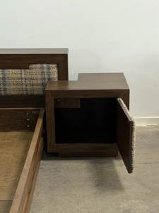 Solid Wood Midcentury <b>Platform</b> <b>Bed</b> <b>Frame</b> with Comfortable Upholstered Headboard and Side Nightstands - Product Image 2