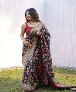 Silk Banarasi Saree with Bridal Embroidery Work and Silk Blouse for Elegant Wedding Party Wear For women - Product Image 5