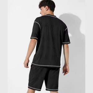 Conjuntos de pantalones cortos de alta calidad para hombre, camisa negra con logotipo personalizado y cuello redondo, ropa de verano transpirable y cómoda de algodón en blanco - Product Image 4