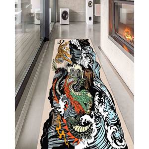 Alfombra Redonda Japonesa con Diseño de Tigre y Dragón: Estilo Utagawa Kuniyoshi, Antideslizante, con Pelo Suave - Product Image 5