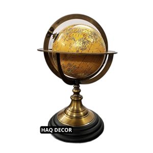 Nautical Handmade Brass Armillary Sphere Globe 10.7" Tall Antique World Map with Orange Color, <b>Rotating</b> <b>Desk</b> for Home & Office - Product Image 1
