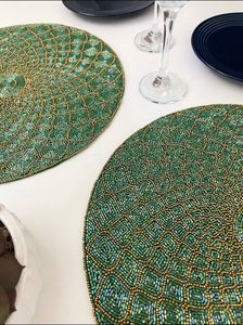 Posavasos de cristal redondo para decoración de Bar en casa de alta calidad, patrón ovalado con cuentas de fieltro, madre de perla para taza, hoja, uso comercial para el hogar - Product Image 4