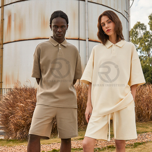 Ensemble de survêtement de printemps T-shirt oversize Short cargo en coton éponge Ensemble court décontracté 2 pièces Streetwear unisexe - Product Image 2