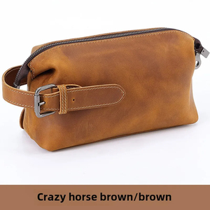 Neceser de Cuero Genuino Crazy Horse Vintage con Cremallera, Multifuncional, de Gran Capacidad, para Maquillaje, para Hombre - Product Image 3